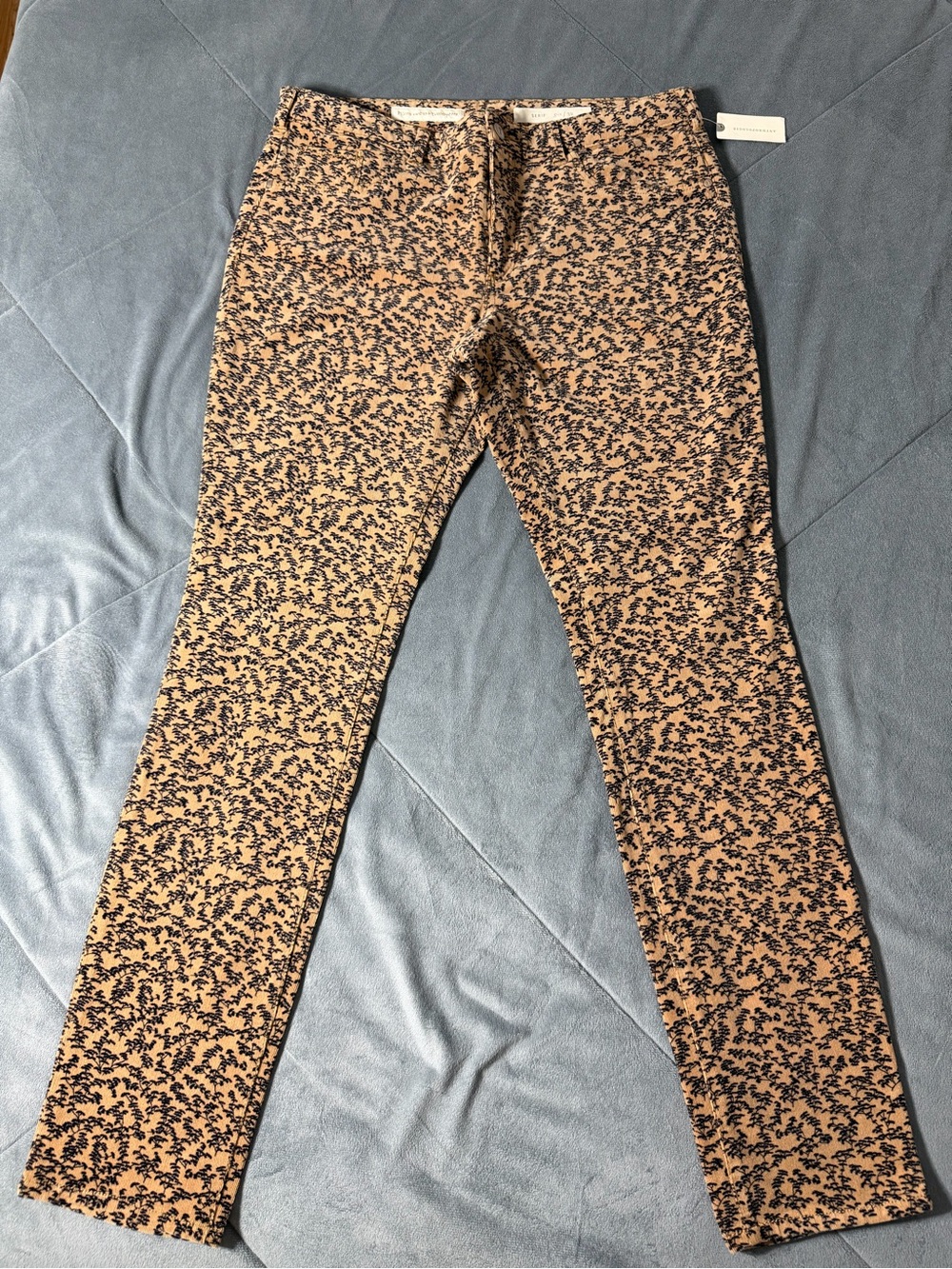 NWT Anthropologie Pilcro Serif Skinny Corduroy Pants Floral Print Tan Brown Sz32